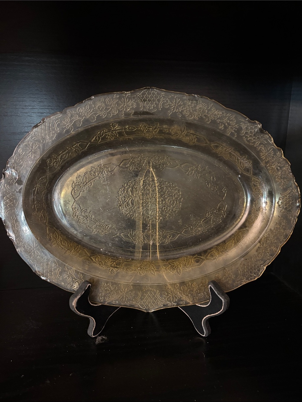 Vintage Decorative Oval Serving Platter in Aged Gold